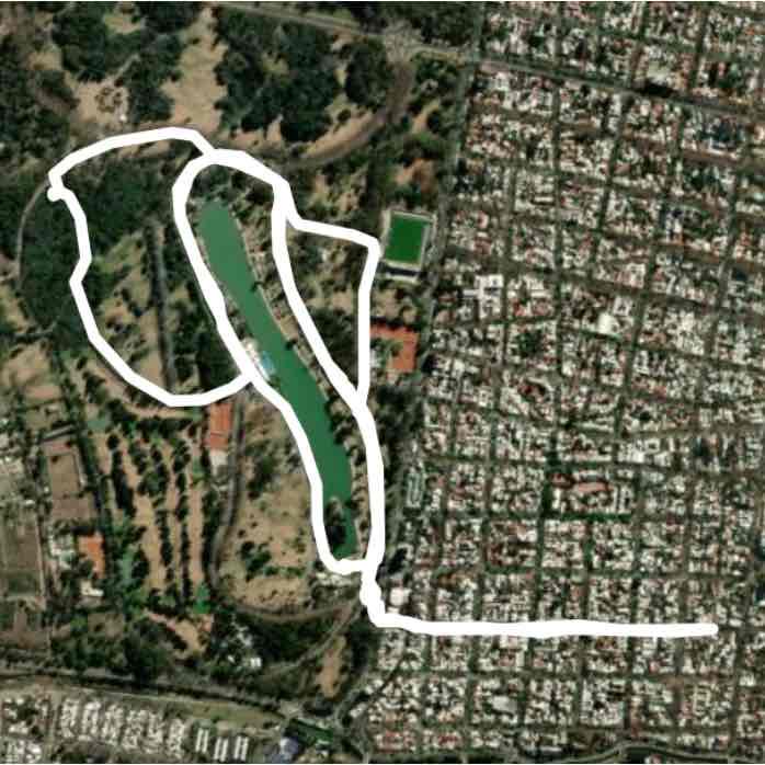 San Martin Park walking route map in Belgrano