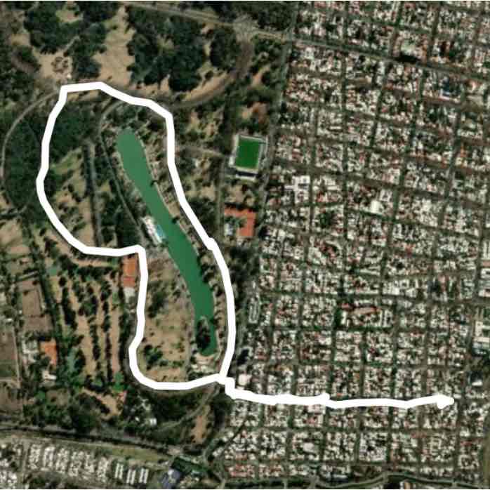 San Martin-Mendoza Park walking route map in Belgrano