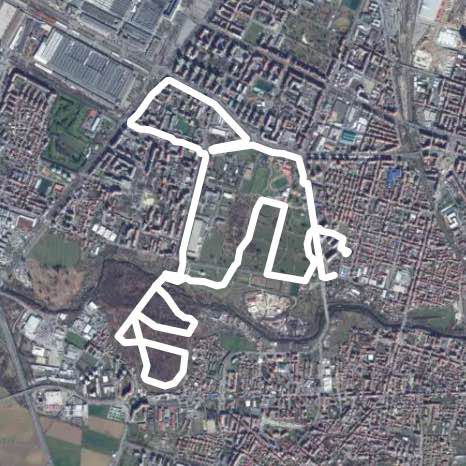 Park columns walking route map in Moncalieri