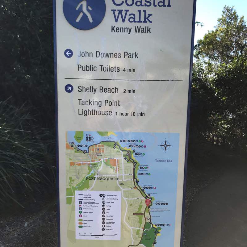 Port Macquarie Coastal Walk past Shelley Beach walking route map in Port Macquarie