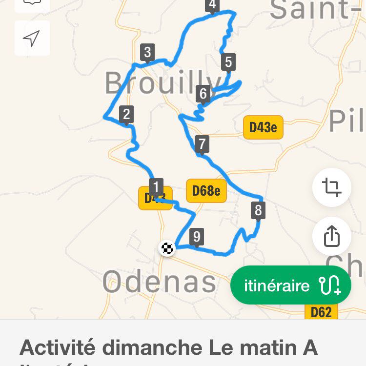 Mont brouilly walking route map in Odenas