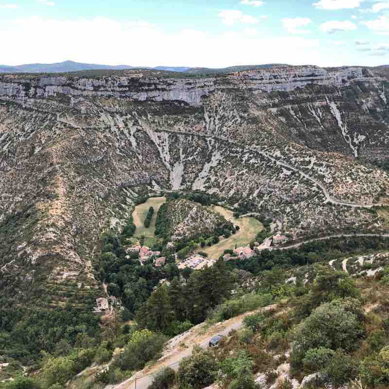 Cirque de Navacelles and moulin de foux walking route map in Blandas