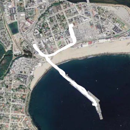 Santa Cruz wharf walking route map in Santa Cruz