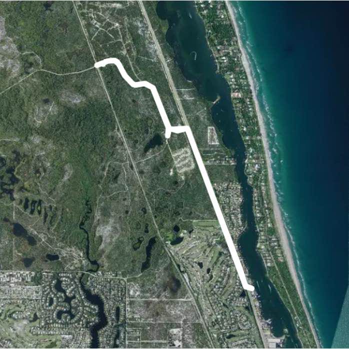 Start across from Tiki Bar to insideJD State Park walking route map in Jupiter Island