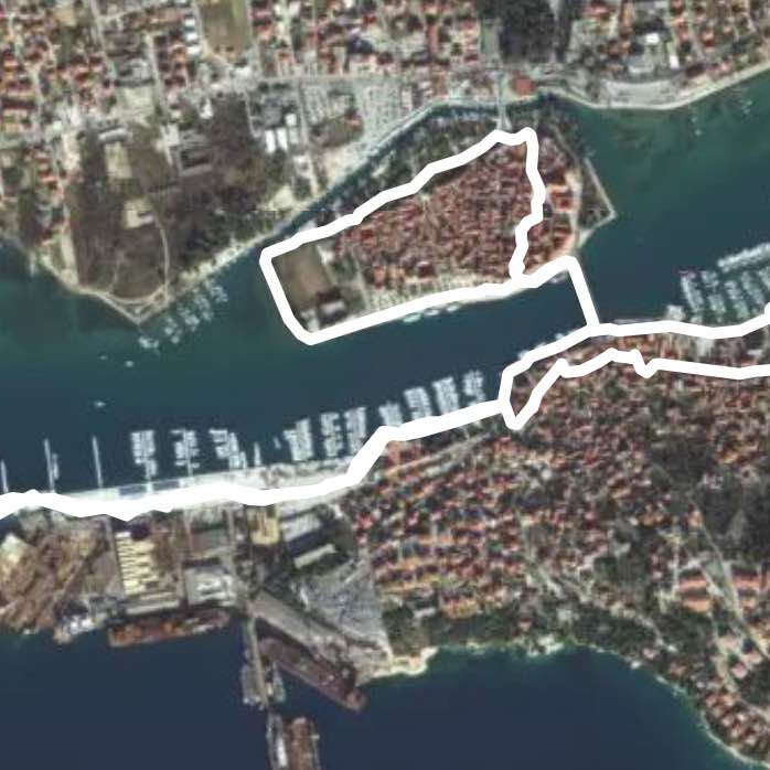 Tour de Ciovo and Trogir walking route map in Trogir