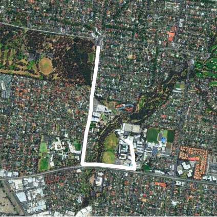 Wattle Park to Deakin University  walking route map in Surrey Hills