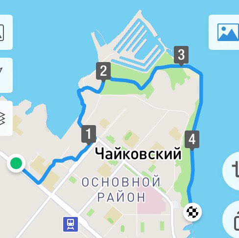 From the Drama Theater to the Sanatorium Chaika walking route map in Chaykovsky