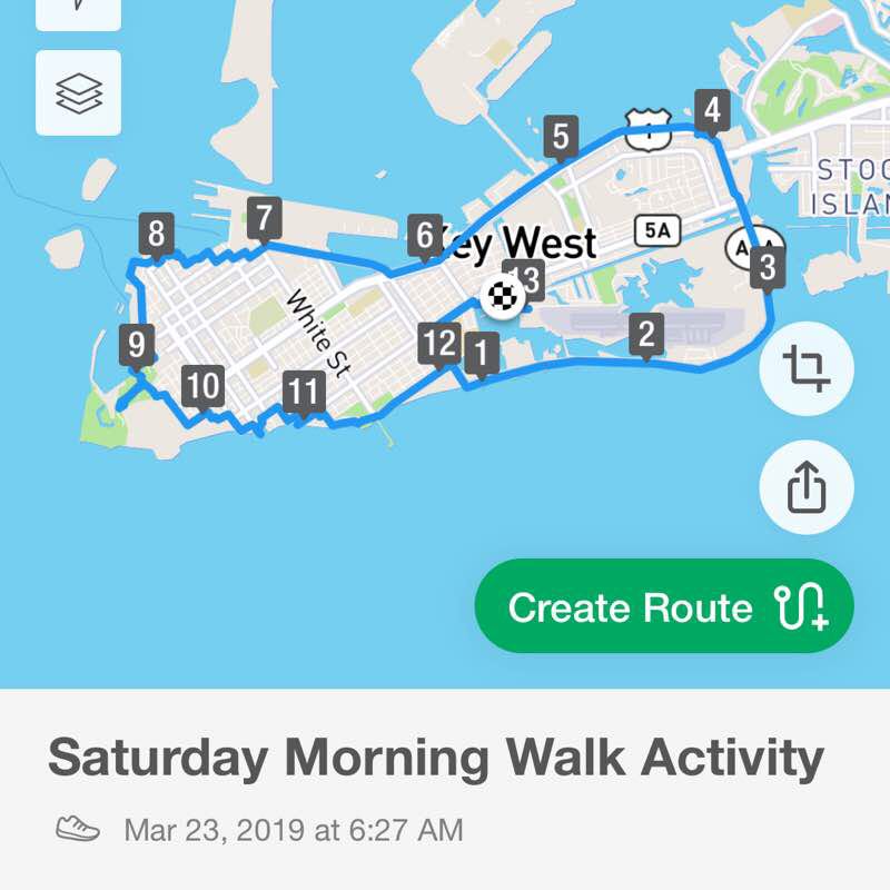 Key West  walking route map in Stock Island