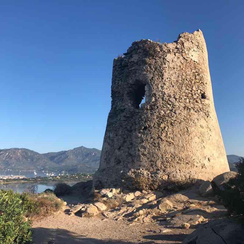 Tower of Porto Giunco walking route map in Notteri