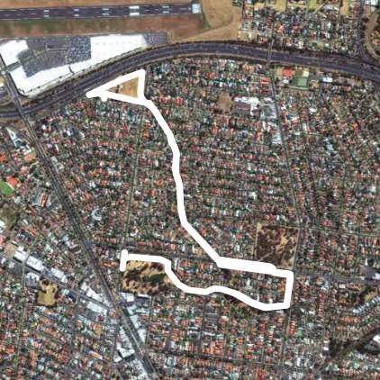 Woodland park trail walking route map in Strathmore