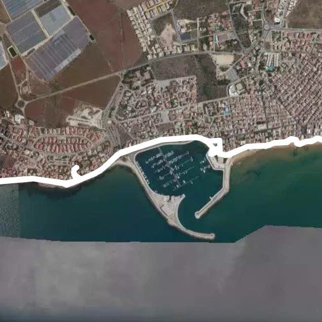 From the Bisani to the Piazza waterfront cycle path walking route map in Marina di Ragusa