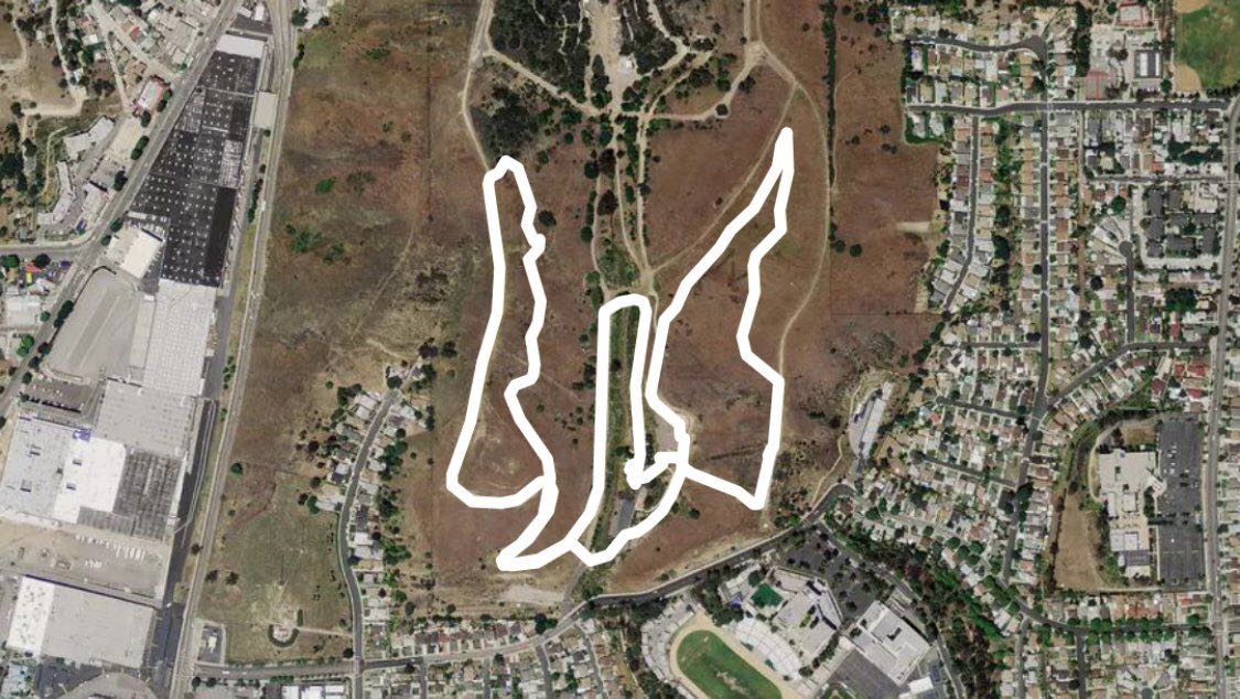 Ascot Hills walking route map in Los Angeles, California, USA