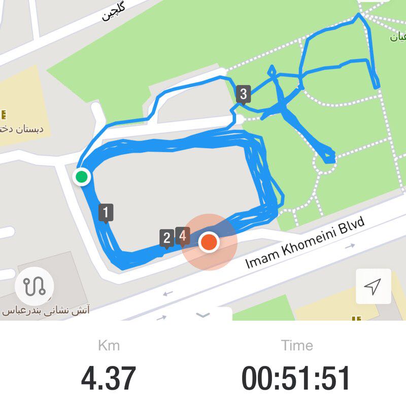 Dabaghian park walking route map in Bandar Abbas