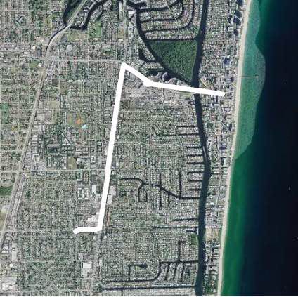 Beach Run walking route map in Hillsboro Beach