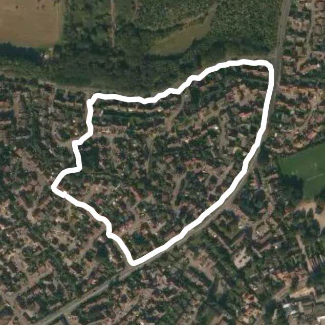 Rosebay Ave walking route map in Billericay