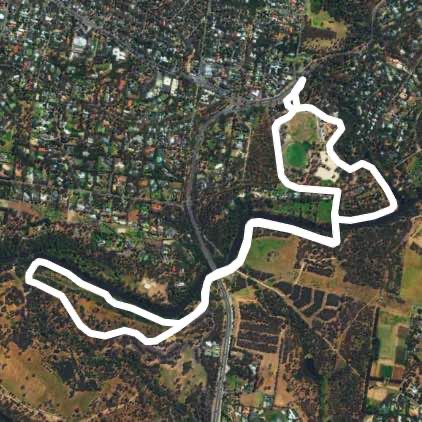 Lower Eltham Park into Westerfolds Park walking route map in Eltham