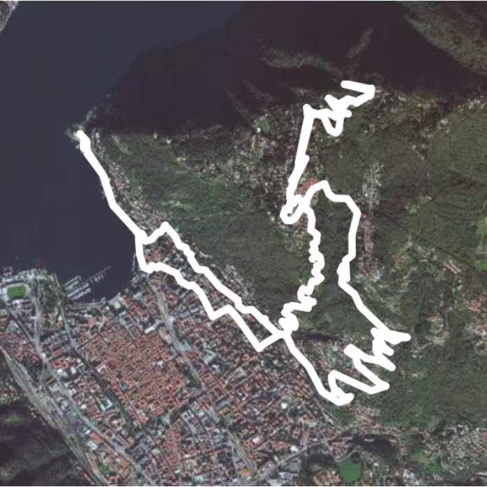 Como lighthouse of San Maurizio and back walking route map in Brunate