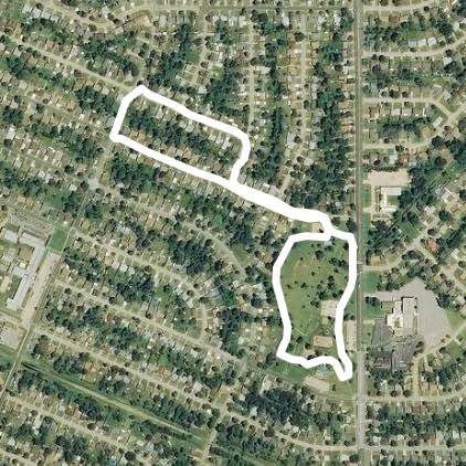Kiwanis Park/Country Estates walking route map in Midwest City