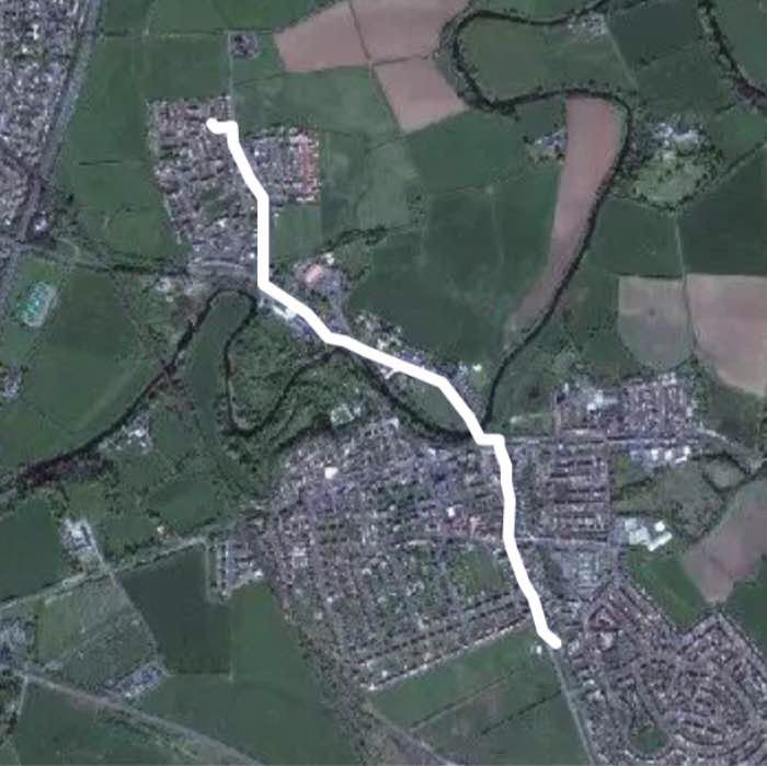 Crookedholm to Hurlford walking route map in Hurlford