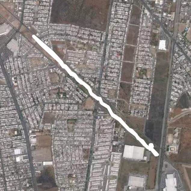 Linear park walking route map in Ciudad Apodaca