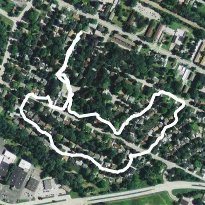 Neighborhood walk walking route map in Green Bay
