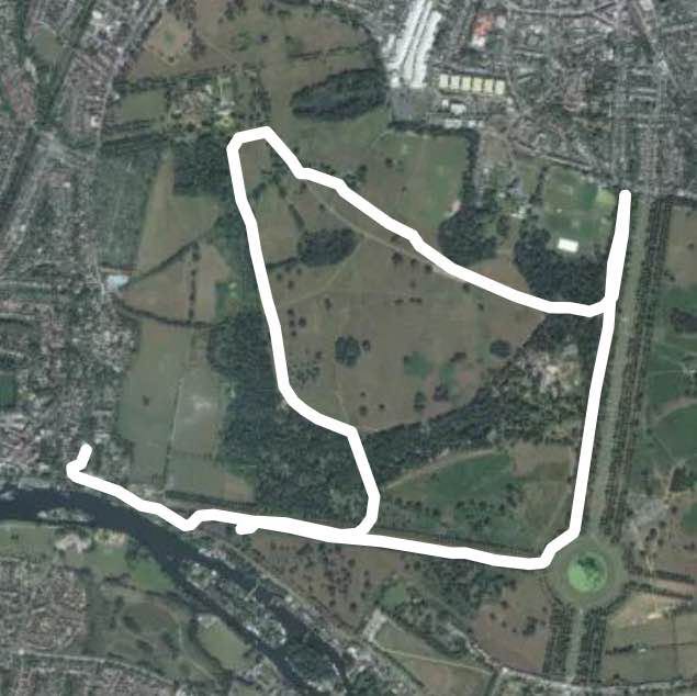 Bushy Park walking route map in Molesey