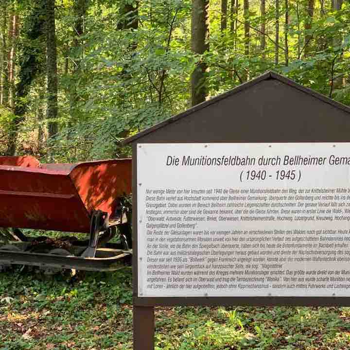 Knittelsheimer mill, ammunition field railway walking route map in Knittelsheim
