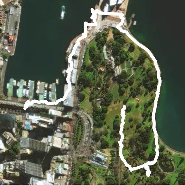 From Circular Quay to Royal Botanic Garden walking route map in Sydney