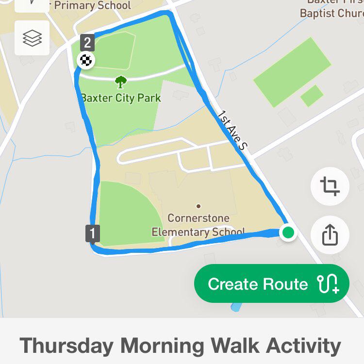 Baxter park walking route map in Cookeville