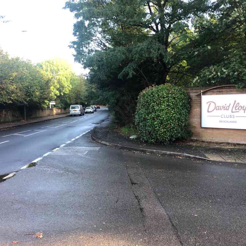 Brooklands historic race track 5k  walking route map in Weybridge