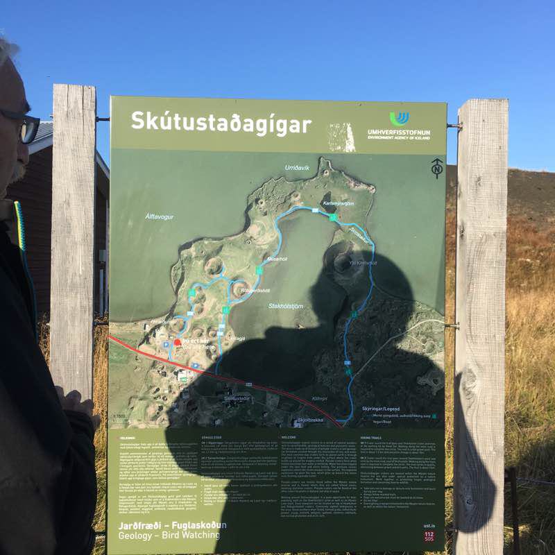 Pseudo craters walking route map in Skútustaðir