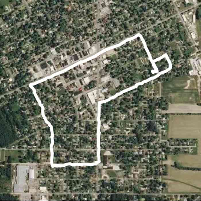 Downtown Marshall walking route map in Marshall