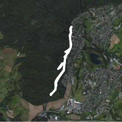 Quiet forest path walking route map in Mühltal
