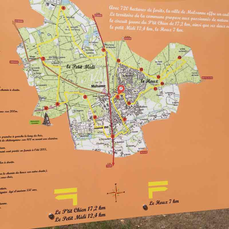 Mulsanne 1 walking route map in Mulsanne