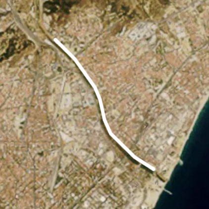 Besos river park track (5km) walking route map in Badalona