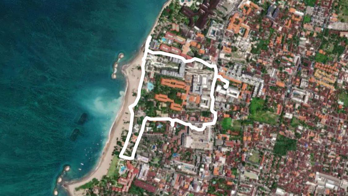 South Kuta Walk walking route map in Badung, Bali, Indonesia