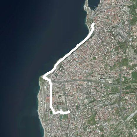 Stadium, via G. Galilei, Falcomatá waterfront walking route map in Reggio Calabria