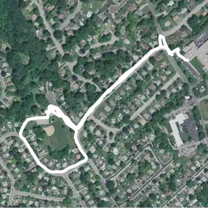 MEC to Park and back walking route map in Havertown