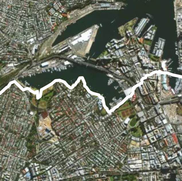 Lilyfield to the QVB via Glebe Park foreshore walking route map in Lilyfield