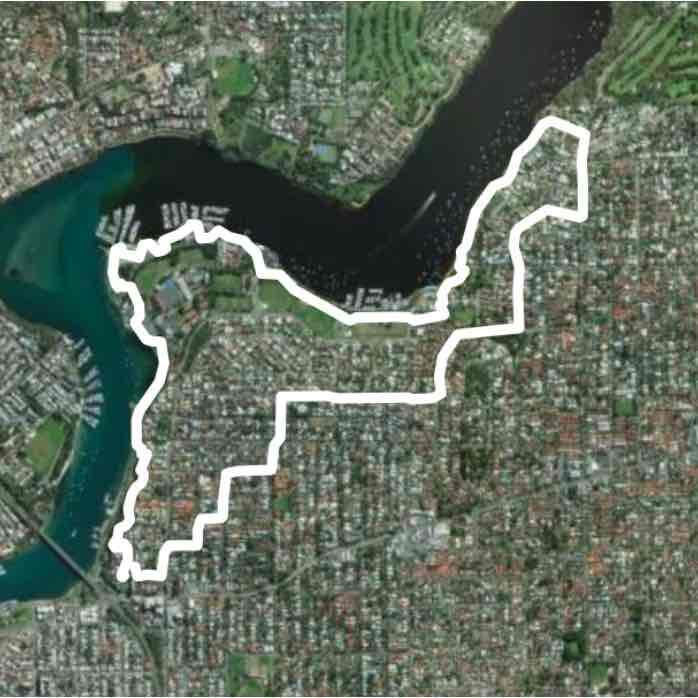 Long bicton walking route map in East Fremantle