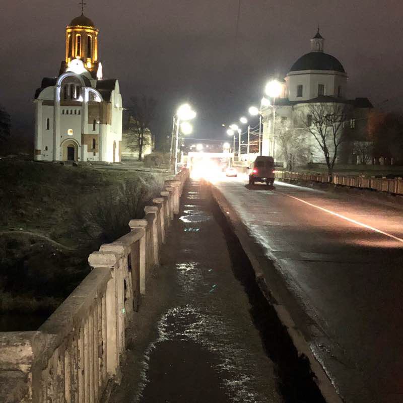 White Bridges Night Bridges. walking route map in Bila Tserkva
