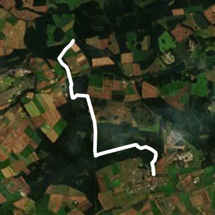 Hazel Gap to Edwinstowe. Robin Hood Way walking route map in Budby