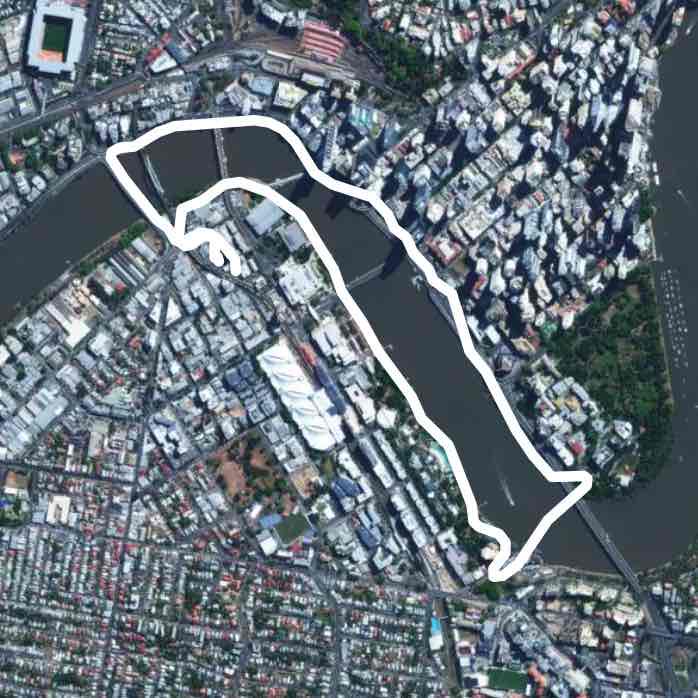 Brisbane River - 6km track walking route map in South Brisbane