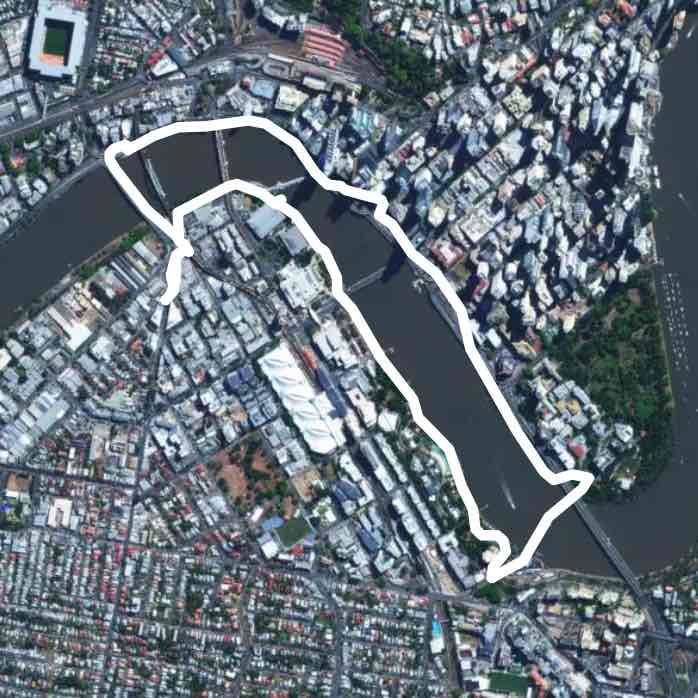 Brisbane River walking route map in South Brisbane