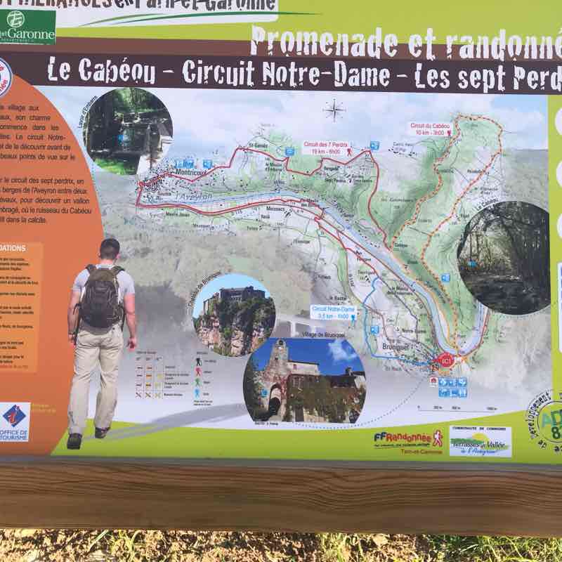 The circuit of the seven partridges walking route map in Bruniquel
