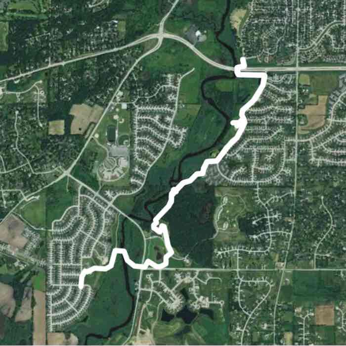 Wakeshua fox river through forest trail Walk Waukesha, Wisconsin, USA