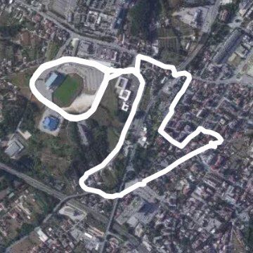 Casaleno stadium walking route map in Frosinone