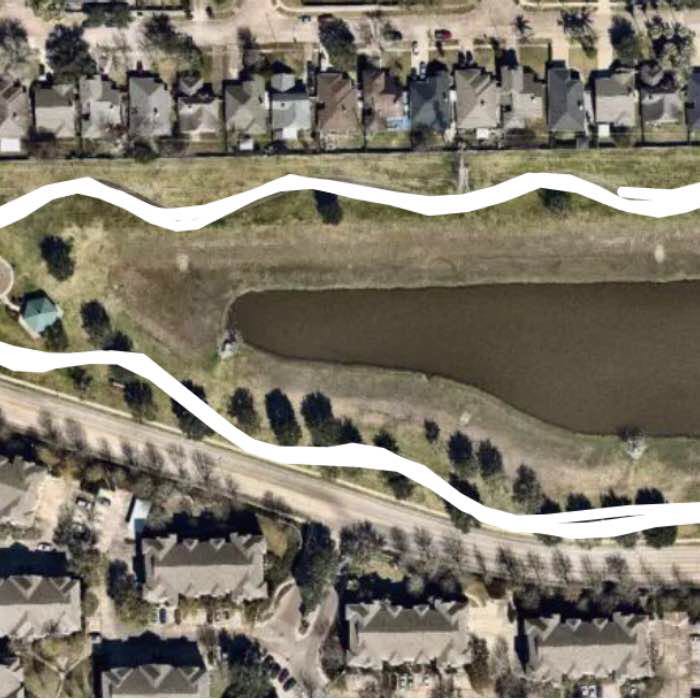 Fountain Lake Park walking route map in Stafford