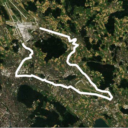 Skate tour walking route map in Opfikon