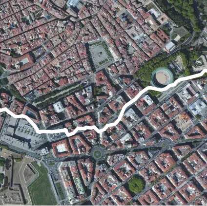 Walk through the old part of Pamplona walking route map in Pamplona